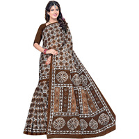 Tamaira Fashion Women's Plain Weave Pure Cotton Saree Without Blouse Piece (2373_Brown)