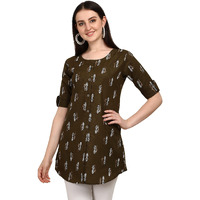Leriya Fashion Rayon Fabric Printed Round Neck Short Kurtis For Women Top Dresses Kurti For Girls & Ladies Kurtis (Xxx-Large, Brown)