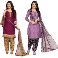 Yashika Women's Crepe Dress Material Set For Women | Unstitched Printed Fabric For Kurta Bottom & Dupatta (Ys-Jazzy Purple-Suki Grey)