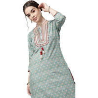 Varanga Women's Sea Green Floral Embroidered Kurta  Ethnic, Stylish & Comfortable - Perfect For Casual & Formal Occasions (Double Extra Large)