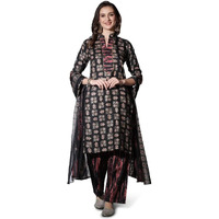 Dhruvi Trendz Womens Rayon Women Kurta Set With Duptta And Pant Regular Fit Straight (Dt-K2703&P125&D80_Black_M)