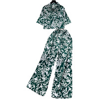 Gufrina Women For Co Ord Set|| Oversize Shirt|Shirt Collar Top| Flora Co-Ord Set For Women Print|Button-Down Casual Wear For Women| Wide-Leg Pants| Casual Wear For Women(Green Xl)