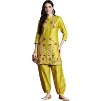 Womanista Women's Cotton Blend Solid Straight Set (Co-Ords_9086_Lemon Yellow