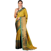 Shiv Textiles Women's Silk Zari Stripe & Tassels Saree(528S104_Golden)