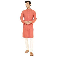 Fabindia Men's Cotton Embroidered Slim Fit Kurta (1032016Orange_Orange
