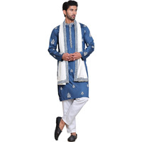 Jompers Teal Embroidered & Sequin Kurta Pyjama With Dupatta (Teal, Xl)