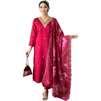 Shiv Textiles Silk Blend Embroidery Kurta Set For Women (Jd-Lilla-Red-S)