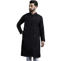 Sojanya (Since 1958 Men's Cotton Silk Sequinned Neck Embroidered Black Long Kurta