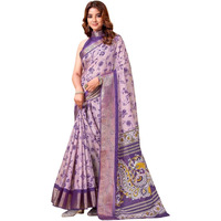 Satrani Women's Silk Printed Weaving Border Saree With Unstitched Blouse Piece (4515S755N_Dusty Purple)