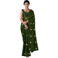 Satrani Women's Georgette Sequence Embroidery Saree With Unstitched Blouse Piece (4407S195N_Dark Olive Green)