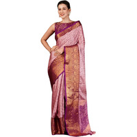 Shiv Textiles Women's Silk Zari Stripe & Tassels Saree(528S105_Light Pink & Purple)
