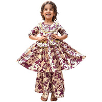 A.T.U.N. (All Things Uber Nice) A.T.U.N. Girls Ethnic Wear Sharara | Floral Cream And Wine Printed Kurta With Sharara Set For Girls