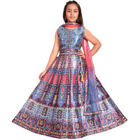 Aarika Girls Ethnic Wear Teal Blue Colour Floral Print/Embellished Lehenga Choli Set With Dupatta-(6 Months-13 Years)-(Lch-Ht-2124-Blue-32)