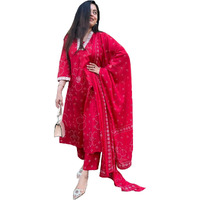 Anni Designer Women's Rayon Viscose Straight Printed Kurta With Pant & Dupatta (Radnya Pink_Xxl_Pink_Xx-Large)