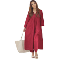 Anni Designer Women's Rayon Viscose Solid A-Line Kurta With Pant (Anvi Red_Xl_Red_X-Large)