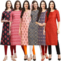 Pinkmint Women's Crepe Digital Print Straight Kurta(Pack Of 6)[Qv-345-328-368-341-358-370-M]
