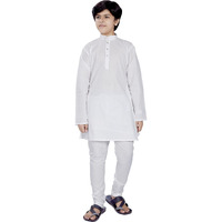 Divisive Boy's Plain Cotton Blend Ethnic Kurta Pyjama Set (Dkd1_28_White)