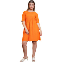 Purvaja Womens Flared Above Knee Length Dress (Nisi-021-Orange_Orange_Large)