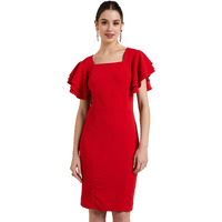 Shasmi Women's Polyester Blend Bodycon Casual Dress (Shree Midi 20 Red S