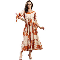 Stylum Women's Floral Printed Rayon Tiered Dress (Drsbrownschon36_Brown, S)