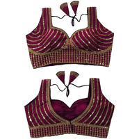 Vihu Fashion Women's Readymade Blouse Embroidery Multi Coding Gold Thread Indian Ethnic Designer Stitched Readymade Saree Sleeveless Wine Blouse For Women For Saree Lehenga Choli