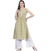 Stylum Women's Geometric Printed Cotton Pleated Kurta (Brazil42_Yellow, Xl)