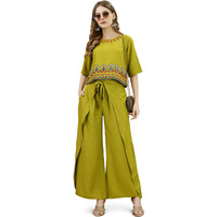 Womanista Women's Viscose Rayon Solid Regular (Co-Ords_9068_Green_2Xl), Top & Palazzo