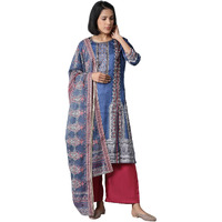 W For Woman Women's Polyester Kurta, Parallel Pant & Dupatta (22Fesp10982-117572_Royal Blue_S)