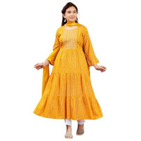 Aarika Girls Casual Wear Yellow Colour Cotton Bandhej Kurti (9-16 Years)