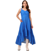 Purvaja Womens V-Neck Ruffle Cotton Blend Dress (Floe-052-L_Blue)