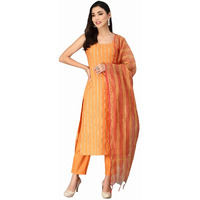 Stylum Women's Striped Cotton Blend Straight Kurta Pant Dupatta Set (Kpdknot44_Orange, Xxl)