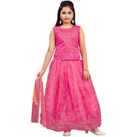 Aarika Girls Ethnic Wear Gajri Colour Thread Embroidery Net Lehenga Choli Set (4-10 Years)