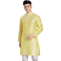 Divisive Men's Self Woven Jequard Art Silk Slim Fit Only Kurta (Dkrt401_S_Lemon Yellow)