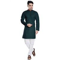 Divisive Men's Plain Cotton Blend Linen Slim Fit Kurta Pyjama Set (Dkrt58_M_Bottle Green)