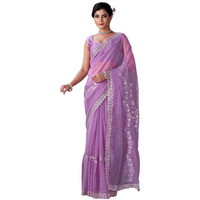 Satrani Women's Organza Scalloped Border Sequence Embroidery Saree With Unstitched Blouse Piece (4407S191N_Light Purple)