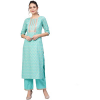 Idalia Rama Green Gold Print Kurta With Palazzo Pants