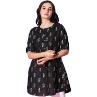 Greciilooks Women Cotton Blend Casual Regular Fit Kurti (Black, Xxx-Large)