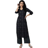Idalia Straight Printed Cotton Black Kurta Set With Palazzo For Women