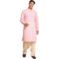 Vastramay Men's Pink And Cream Pure Cotton Kurta And Patiala Set_Vasmk094Pnnptycr_40