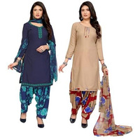 Yashika Women's Crepe Dress Material Set For Women | Unstitched Printed Fabric For Kurta Bottom & Dupatta (Ys-Riddhi Navy-Admiring Blue)