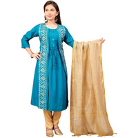 Aarika Girls Ethnic Wear Sea Green Colour Foil Print Silk Kurti-8-15 Years (Kurti-Sd-2933)