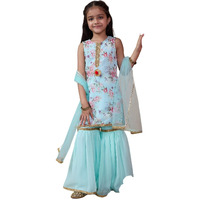 Pspeaches Girl's Georgette 1 Kurti, 1 Sharara, 1 Dupatta (Sha-Blueroseggt-8-10Y_Blue
