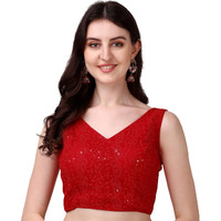 Pujia Mills Women's Georgette Sipali Sequin Work Sleeveless Blouse (Red, 32)