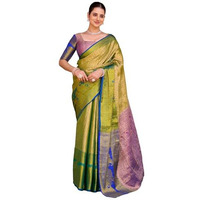 Satrani Women's Silk Dual Tone Weaving Banarasi Saree With Unstitched Blouse Piece (4277S6761N_Green)
