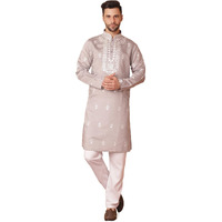 Jompers Men's Grey Chikankari Embroidered Kurta With Pyjama (Grey, Xxl)