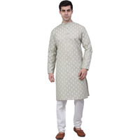 Jompers Men's Cotton Floral Printed Kurta Pyjama Set (Grey, L)