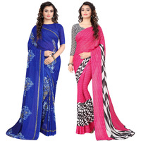 Yashika Womens Georgette Saree With Blouse Piece(Flying Navy_Piku Pink_Pack Of-2)