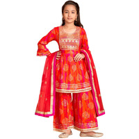 Aarika Girls Ethnic Wear Orange Colour Sequin Thread Embroidery Kurti Sharara Set-(5-15 Years)-(Sh-Tr-K-1077-Orange-24)