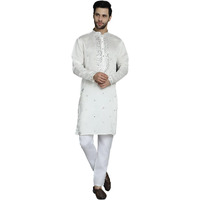 Jompers Men's White Embroidered Kurta With Pyjama. (White, Xl)