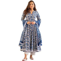 Flosive Blue Rayon Cotton Anarkali Kurti Set (In, Alpha, M, Regular, Standard, Blue)